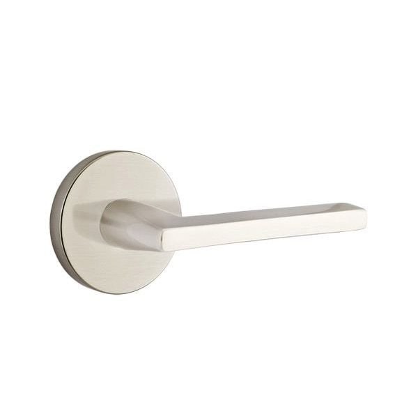 Emtek Helios Lever Right Hand 2-3/8in Backset Privacy, Disk Rose for 1-1/4in to 2in Door Satin Nickel 5209HLOUS15RH - main